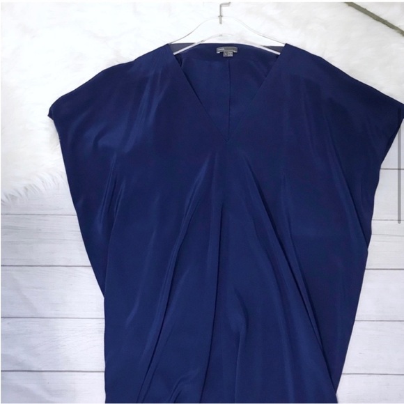 Vince Blue Asymmetrical Silk V-Neck Dress - Picture 5 of 8